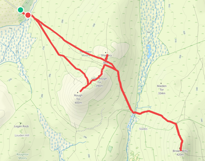 Rough Tor and Brown Willy route map